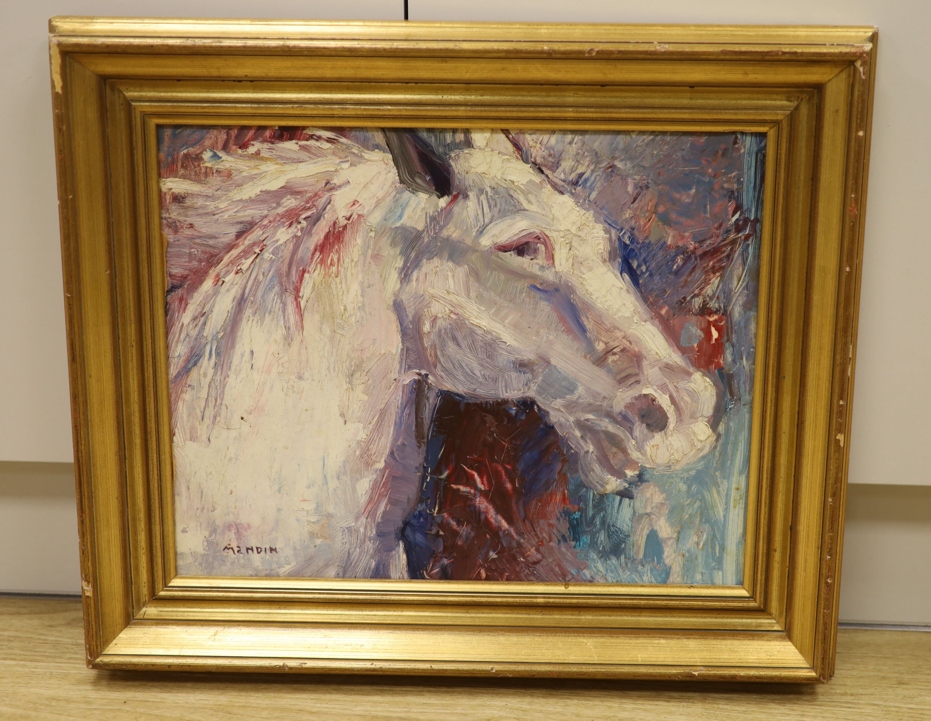 Richard Mandin (French 1909-2002), oil on board, Study of horse's head, signed, 37 x 46cm